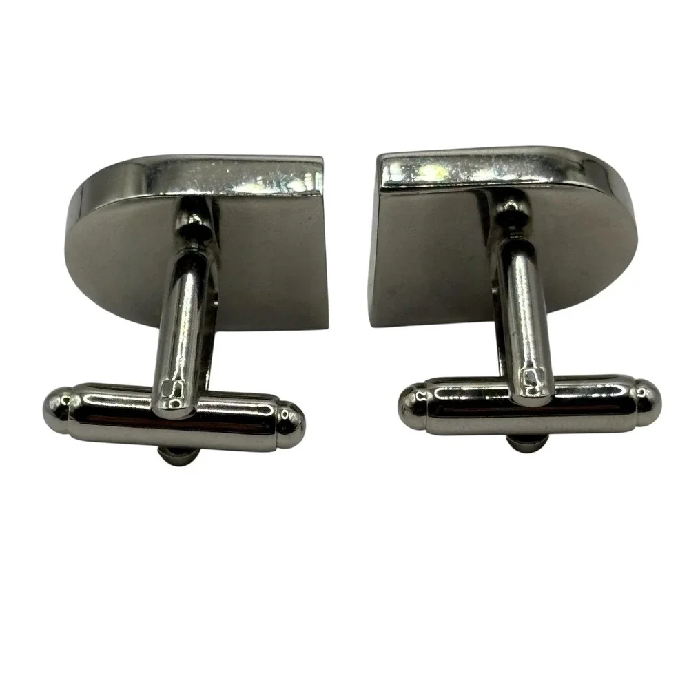 World Map Cufflinks Blue Enamel Silver Tone Bullet Back‎ Globe Navigation Travel